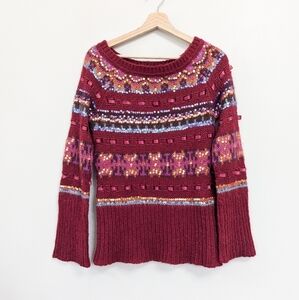 Vintage Moda Int Fair Isle Beaded Ribbon Mohair Holiday Knit Sweater